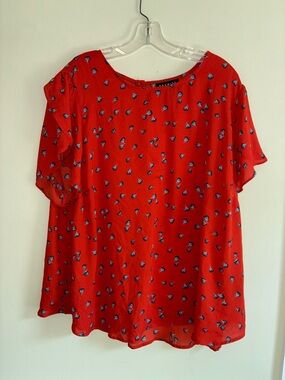 Premise Red Blouse with Blue Floral Print